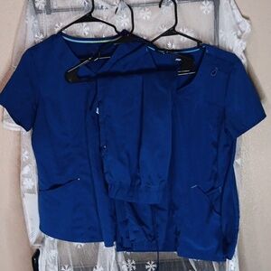 BUNDLE  2 Scrubstar Scrubs tops, drawstring scrubs bottoms blue, size medium